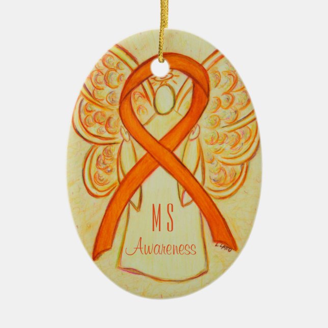 Multiple Sclerosis Awareness Ribbon Angel Ornament (Front)