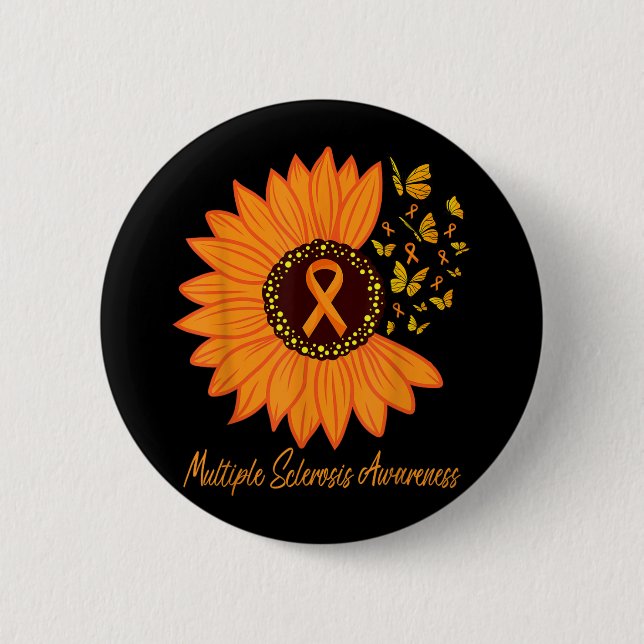 Multiple Sclerosis Awareness Ribbon Flower Ms Butt 6 Cm Round Badge (Front)