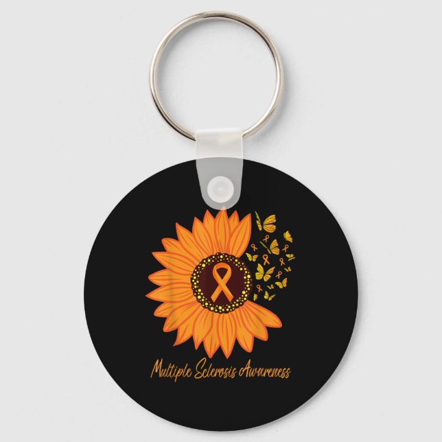 Multiple Sclerosis Awareness Ribbon Flower Ms Butt Key Ring (Front)