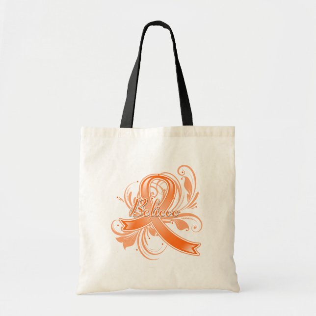 Multiple Sclerosis Believe Flourish Ribbon Tote Bag (Front)