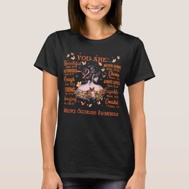 Multiple Sclerosis Bible Verses & Butterflies T-Shirt (Front)