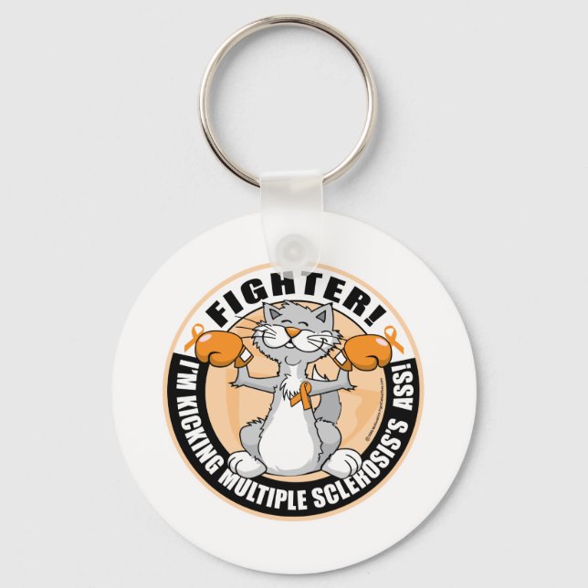 Multiple Sclerosis Boxing Cat Key Ring (Front)