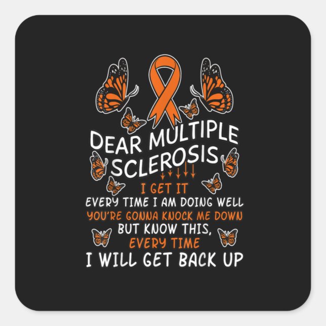 Multiple Sclerosis Butterfly Ribbon World Ms Day Square Sticker (Front)