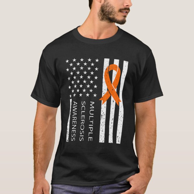 Multiple Sclerosis Ms Awareness  Orange Ribbon 3 T-Shirt (Front)