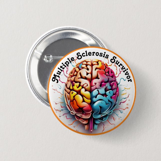 Multiple Sclerosis Survivor Colourful Brain 6 Cm Round Badge (Front & Back)