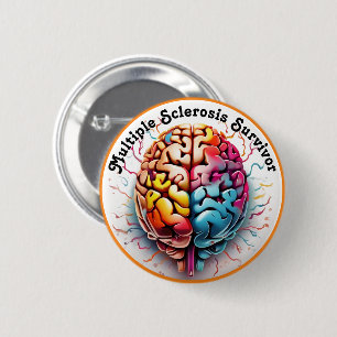 Multiple Sclerosis Survivor Colourful Brain 6 Cm Round Badge