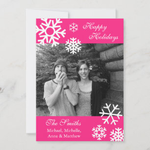 Multiple Snowflakes Christmas Photo Card Hot Pink