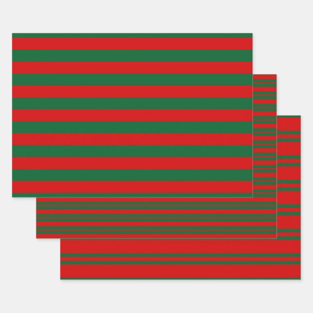 Multiple Stripe Patterns DIY Colours Green Red Wrapping Paper Sheet (Set)