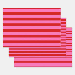 Multiple Stripe Patterns DIY Colours Red Hot Pink Wrapping Paper Sheet