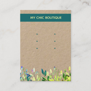 Multiple Stud Earring Display Kraft Floral Teal Business Card