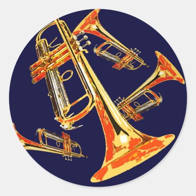 Multiple Trumpets Classic Round Sticker (Front)