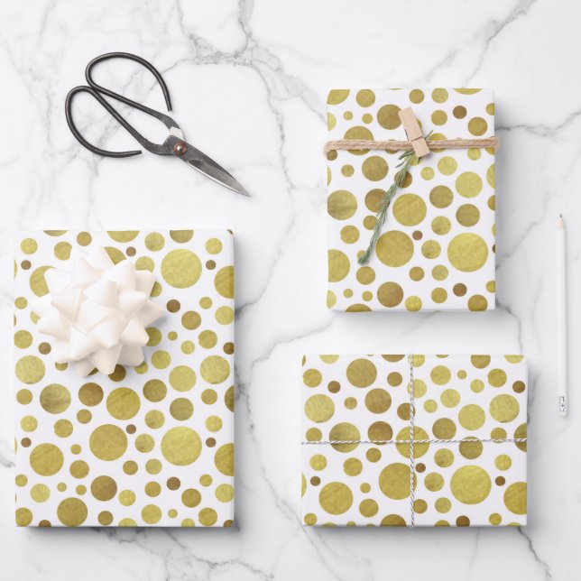 Multiples Golden Circles on White Wrapping Paper Sheet (Front)