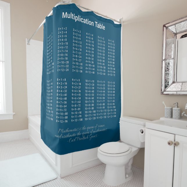 Multiplication Table White Text On Dark Shower Curtain (In Situ)