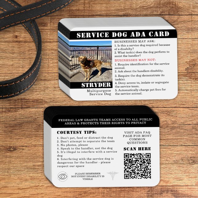 Multipurpose Service Dog Card Photo ID with Name (Custom service dog cards for teams to hand out for public access according to ADA law small for bags)