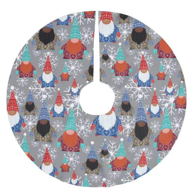 Multiracial Gnomes Christmas Brushed Polyester Tree Skirt (Front)