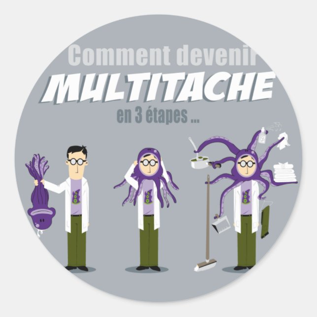 Multitâche Classic Round Sticker (Front)