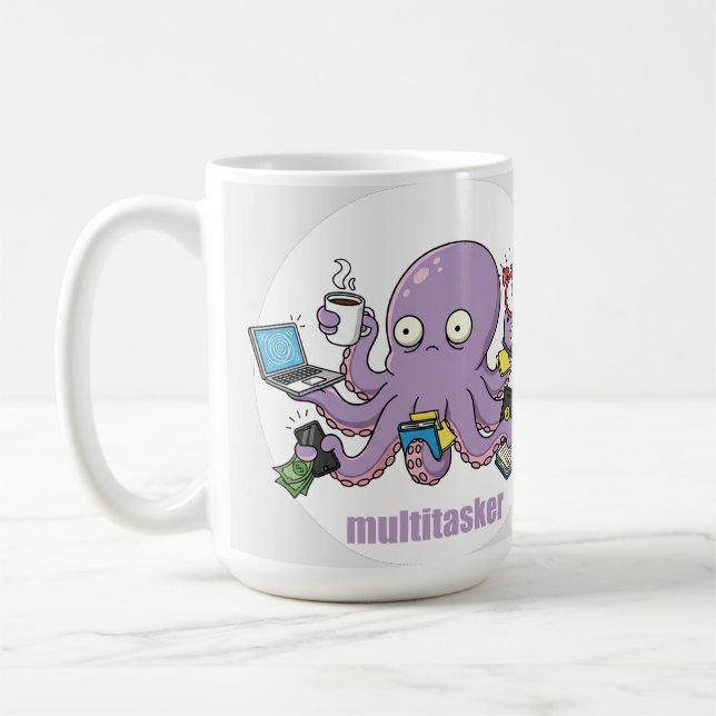 Multitasker – Funny Chaotic Octopus Dark Humor  Coffee Mug (Left)