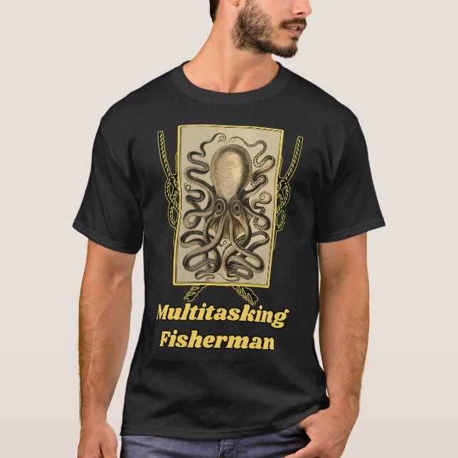 Multitasking Fisherman' Old Book Octopus Graphic - T-Shirt (Front)