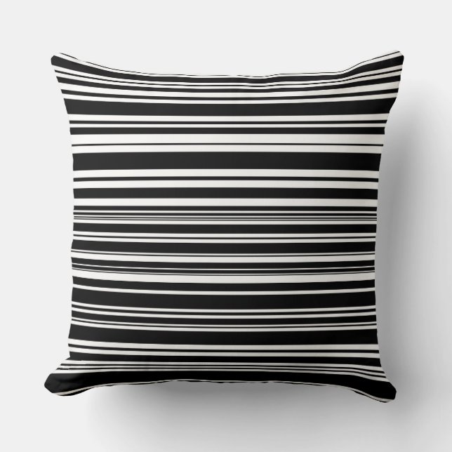 Multitudes of Uneven Black and White Stripes Cushion (Front)