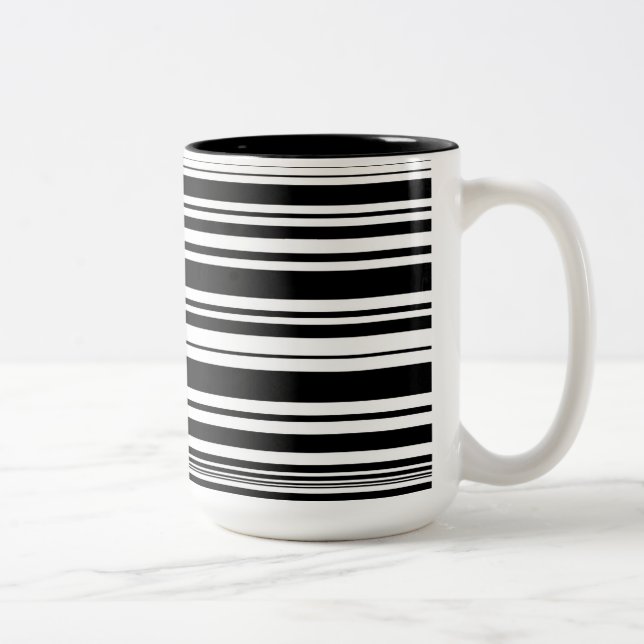 Multitudes of Uneven Black and White Stripes Two-Tone Coffee Mug (Right)