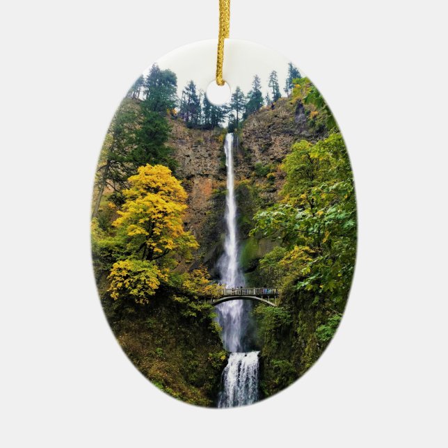 Multnomah Falls, Columbia River Gorge, Oregon Ceramic Tree Decoration (Front)