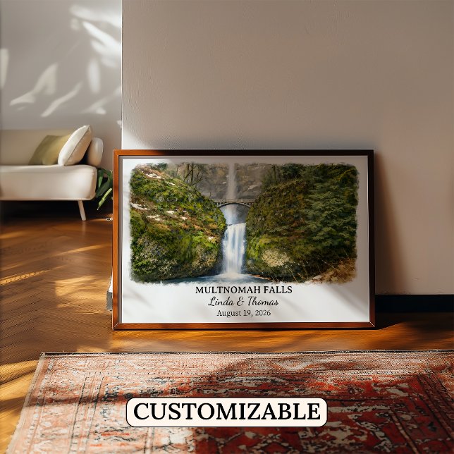 Multnomah Falls Oregon Poster, Watercolor, Custom Poster (Creator Uploaded)
