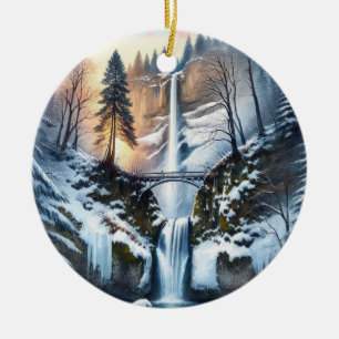 Multnomah Falls Snowy Christmas Tree Ceramic Tree Decoration