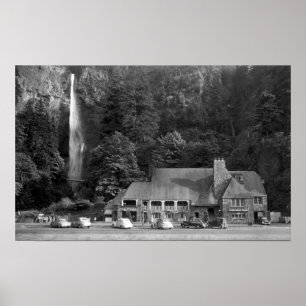 Multnomah Lodge and Falls Photograph Poster