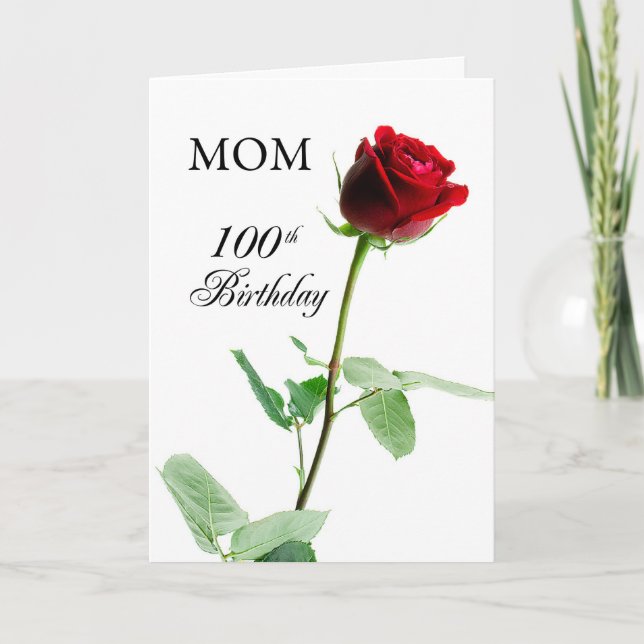 Mum 100th Birthday Red Rose Flower Card (Front)