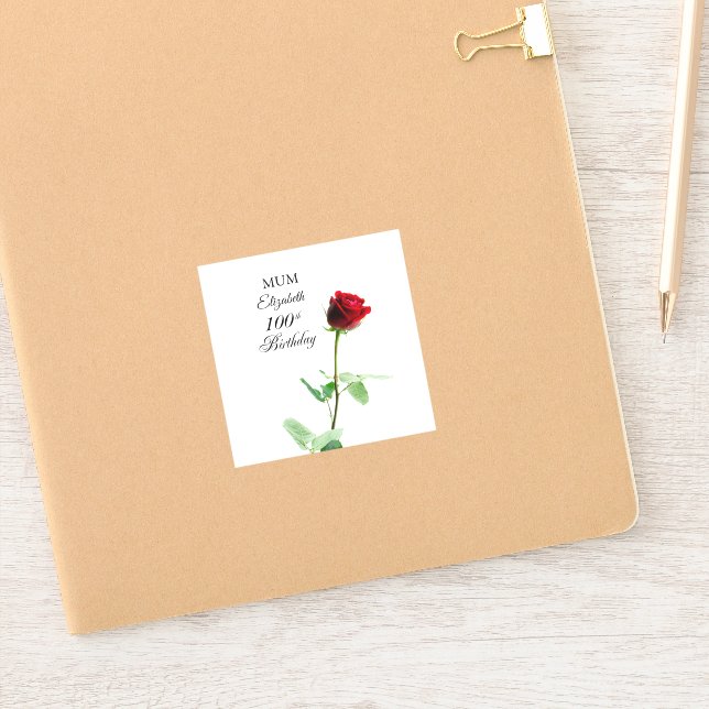 Mum 100th Birthday Red Rose Flower Personalised (Notebook)