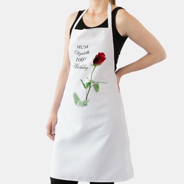 Mum 100th Birthday Red Rose Flower Personalised Apron (Insitu)