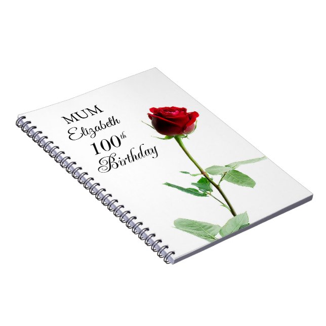 Mum 100th Birthday Red Rose Flower Personalised Notebook (Right Side)