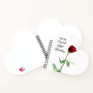 Mum 100th Birthday Red Rose Flower Personalised Notebook