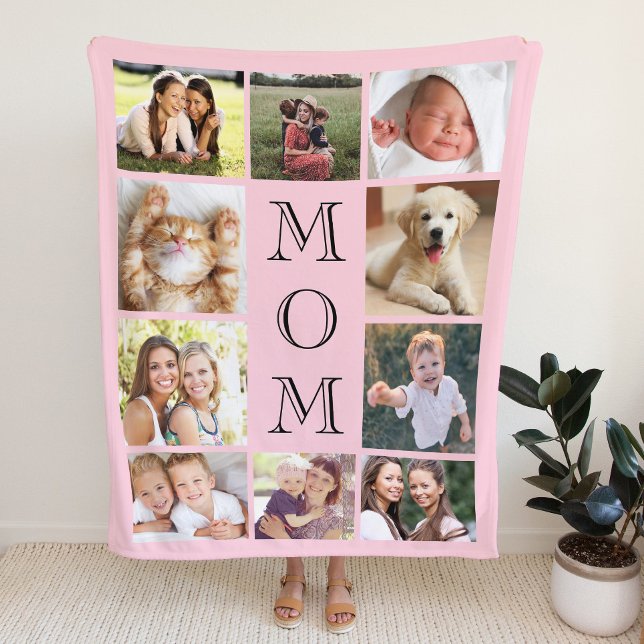 Mum 10 Photo Collage Pink Sherpa Blanket (Creator Uploaded)