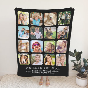 Mum 16 Black Photo Collage Sherpa Blanket