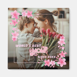 Mum 1 photo modern elegant pink girly mothers day  magnet