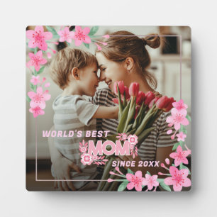 Mum 1 photo modern elegant pink girly mothers day  plaque