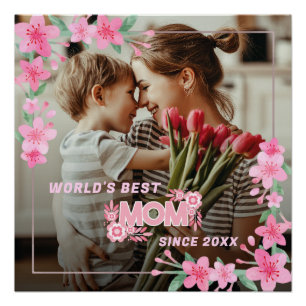 Mum 1 photo modern elegant pink girly mothers day  poster