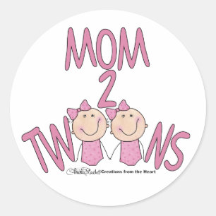 Mum 2 Twins Girls Classic Round Sticker