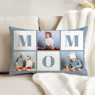 Mum 3 Photo Collage Dusty Blue Decorative Cushion
