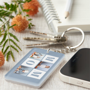 Mum 3 Photo Collage Dusty Blue Key Ring