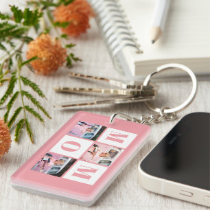 Mum 3 Photo Collage Pink Key Ring