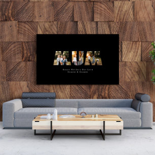 Mum 3 photo modern elegant black mothers day poster