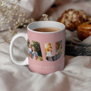 Mum 3 photo modern elegant pink mothers day coffee mug