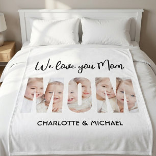 Mum 3 Photos Cutout Letters  Fleece Blanket