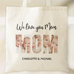 Mum 3 Photos Cutout Letters Tote Bag