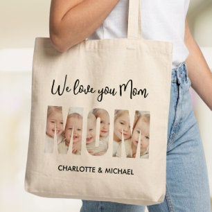 Mum 3 Photos Cutout Letters Tote Bag