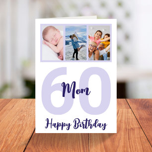 Mum 60th Birthday Purple Script Photo Collage Card