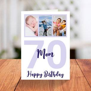 Mum 70th Birthday Purple Script Photo Collage Card