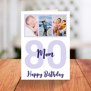 Mum 80th Birthday Purple Script Photo Collage Card